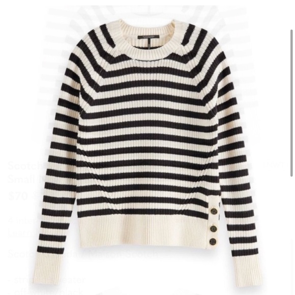 Scotch and Soda Black and White Striped Pullover Crew Neck Sweater - Picture 2 of 6